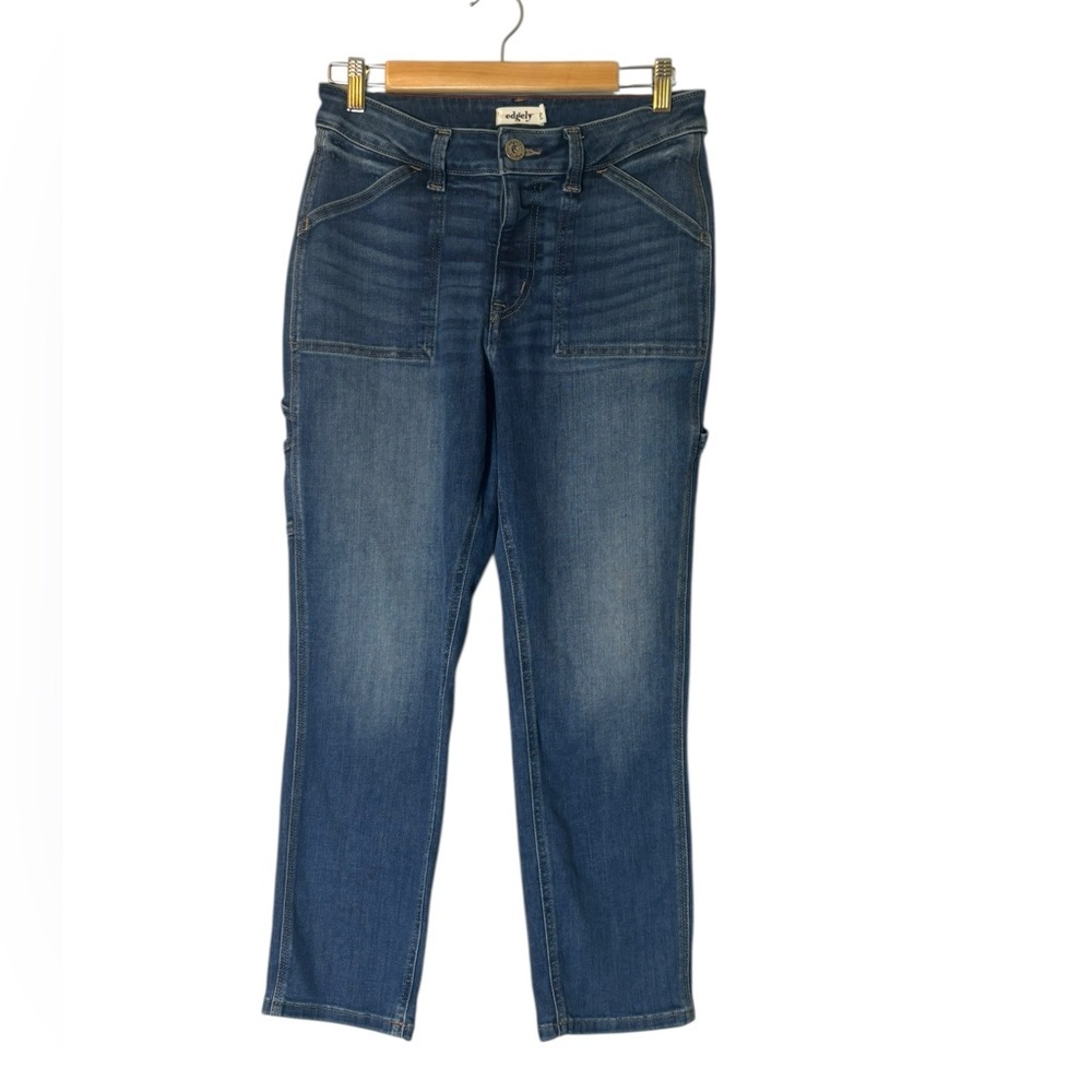 Edgely Women’s Classic Cargo Carpenter Blue Straight Leg Denim Jeans Size 8